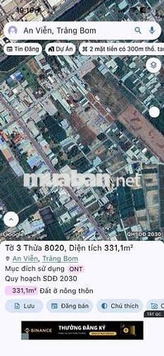 cần bán 331m2 ngay kcn Giang Điền.phù hợp xây trọ,nhà nghỉ hay đầu tư