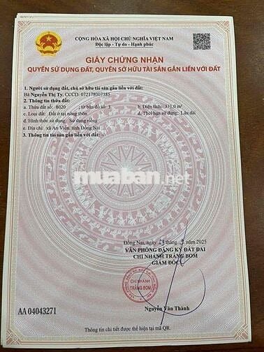 cần bán 331m2 ngay kcn Giang Điền.phù hợp xây trọ,nhà nghỉ hay đầu tư