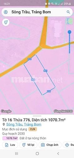 Chính chủ bán đất Sông Trầu - Trảng Bom QH đất ở giá 1,85 triệu/m²