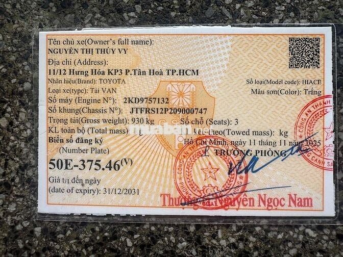 Toyota Hiace tải van 3 chỗ /930kg đời 2006 máy dâu