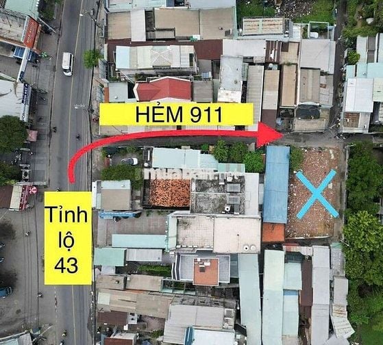 ĐẤT GÓC 2 MẶT TIỀN 911 TỈNH LỘ 43, DT:100m2 THỔ CƯ, CHỈ 4.5 TỶ