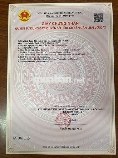 Tôi cần bán lô đất 80m2 giá 1tỷ4 đường Tân Thới Nhì 9 xã Tân Thới Nhì