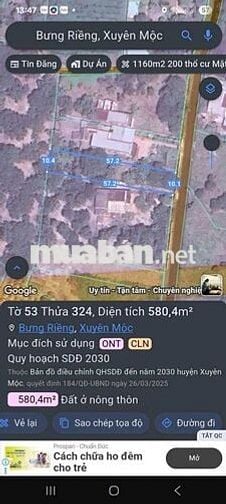 Đất bán thổ cư, Xuyên Mộc, gần biển cách Hồ Cốc, Hồ Tràm 10 phút