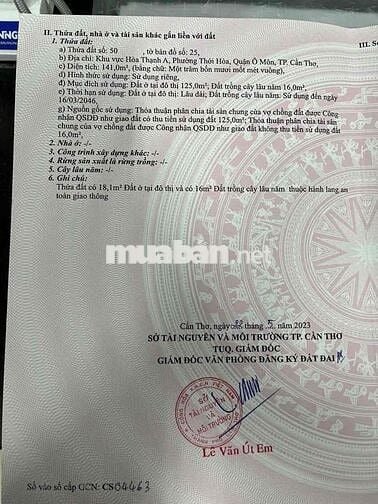 BÁN ĐẤT THỔ CƯ GẦN CÔNG AN Ô MÔN CẦN THƠ