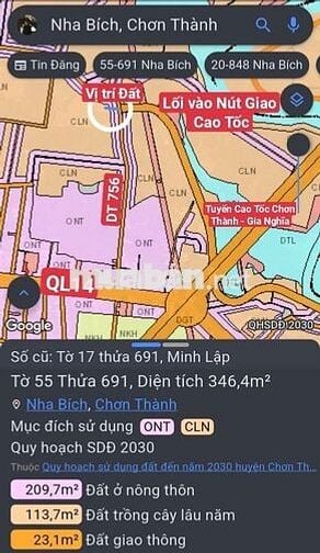 BÁN GẤP LÔ ĐẤT NGAY CHỢ MINH LẬP MẶT TIỀN 20M ĐƯỜNG NHỰA