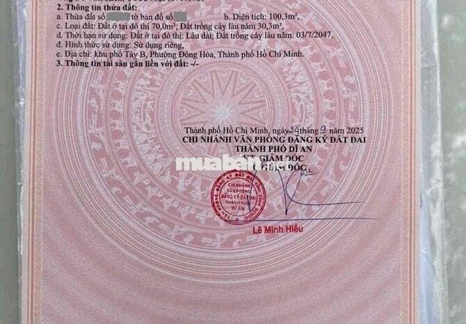 Đất gần BigC GO, P Đông Hoà, TP Dĩ An.