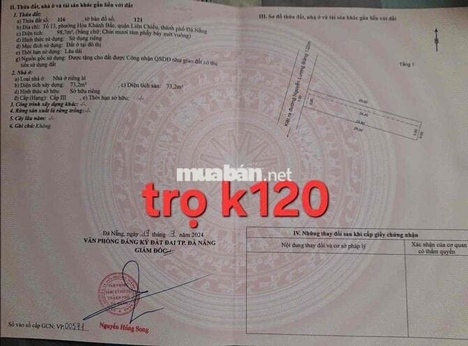 BÁN Cặp dãy trọ 120/20 Nguyễn Lương Bằng -Diện tích : 200m² full thổ c