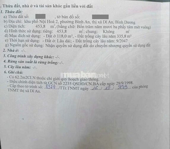 Đất mặt tiền đường Bình Thung phường Bình An Tp Dĩ An