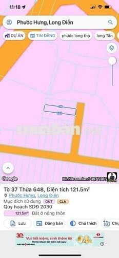 PHƯỚC HƯNG LONG HẢI LONG ĐIỀN BRVT  MỘT LÔ ĐẤT GẦN BIỂN DT 121 m  5x24
