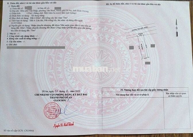 Đất mặt tiền đường Tân Hiệp phường Tân Bình Tp Dĩ An