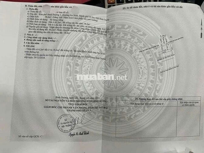 Đất mặt tiền đường Lê Văn Tách phường Bình An Tp Dĩ An