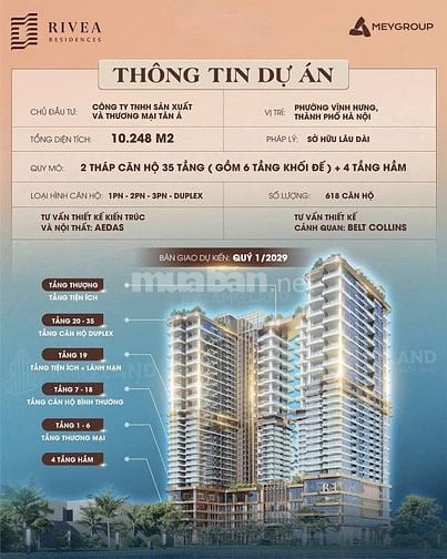 Bán căn hộ hạng sang Rivea Residences kề vành đai 2- Cận sông Hồng!