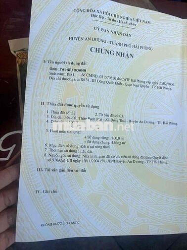 Đất 100m2 ngang 5m MT trục thôn Bạch Mai, Đồng Thái 3,25 tỷ