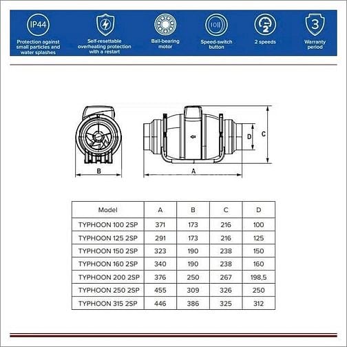   QUẠT THÔNG GIÓ ERA PRO TYPHOON 100 2SP