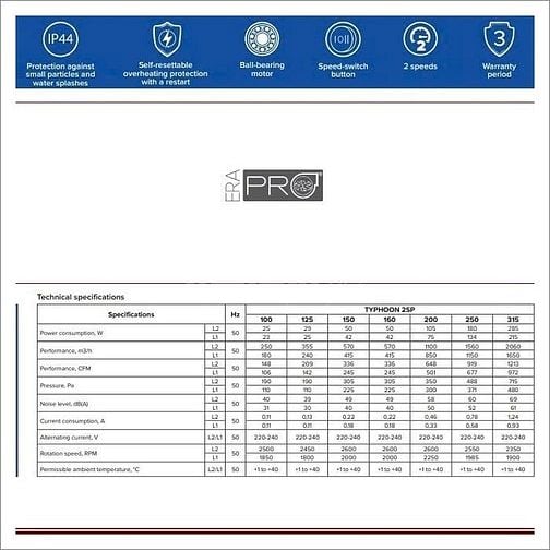   QUẠT THÔNG GIÓ ERA PRO TYPHOON 100 2SP