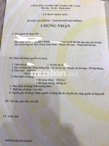 Đất 100m2 ngang 5m MT đường 12m Đồng Hải, An Hưng 1,24 tỷ