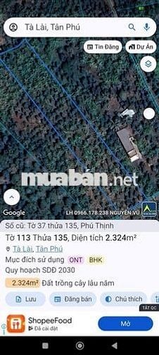 Bán đất tân phú đồng nai 2300m2 có 300 thổ cư