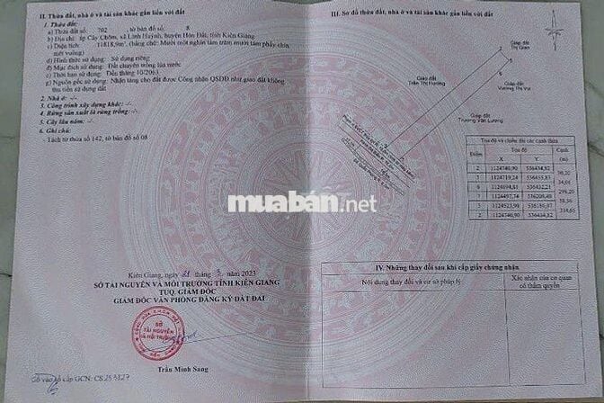 Bán 11 công đất mặt tiền đê quốc phòng, xã Lình Huỳnh, huyện Hòn Đất