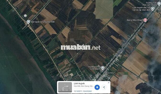 Bán 11 công đất mặt tiền đê quốc phòng, xã Lình Huỳnh, huyện Hòn Đất