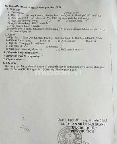 Bán toà căn hộ dịch vụ Q1, Trần Quý Khoách, DT 120m2, 1 hầm + 6 lầu