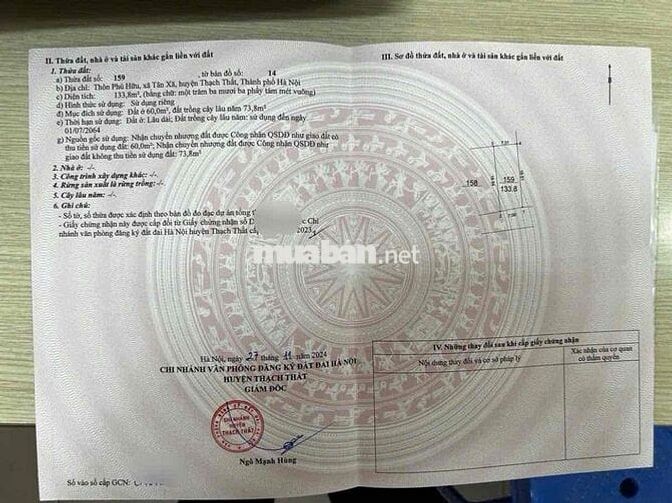 Đất sổ đỏ Hà Nội 134m sát đại học FPT và CNC Hòa Lạc