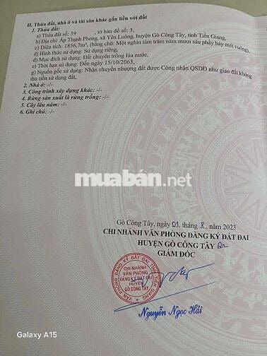 ĐẤT LÚA SỔ HỒNG RIÊNG TẠI GÒ CÔNG TÂY