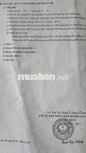 📣 CHÍNH CHỦ BÁN ĐẤT CÓ THỔ CƯ - GIÁ 500 Triệu - CÁCH TP GÒ CÔNG 6KM 🔥