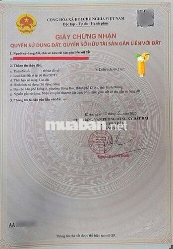 Đất khu Tái định cư Đông Hòa C phường Đông Hòa Tp Dĩ An