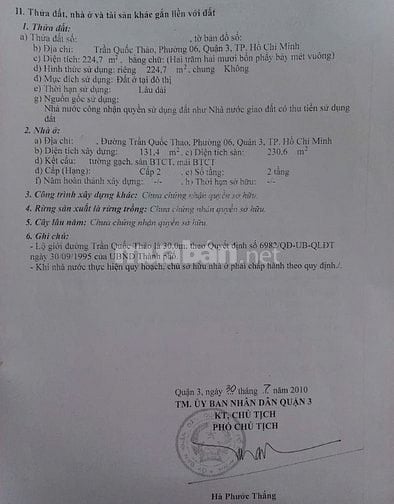 Bán nhà Trần Quốc Thảo Quận 3, diện tích 224,7m², 2 tầng, giá 225 tỷ