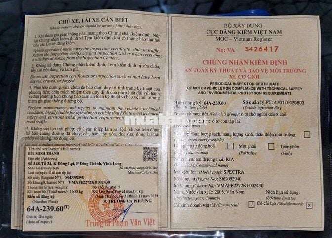 KIA Spectra 2005 - mới kiểm giá rẻ chính chủ ký