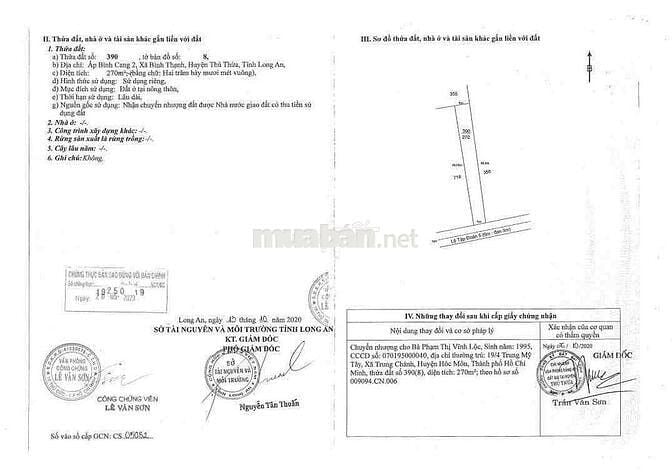 Ngân hàng thanh lý 270m2 đất mặt tiền tại Bình Thạnh, Thủ Thừa, LA