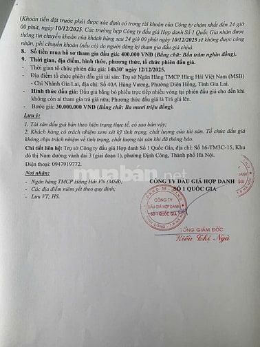 CÔNG TY ĐẤU GIÁ HỢP DANH SỐ 1 QUỐC GIA THÔNG BÁO BÁN ĐẤU GIÁ TÀI SẢN