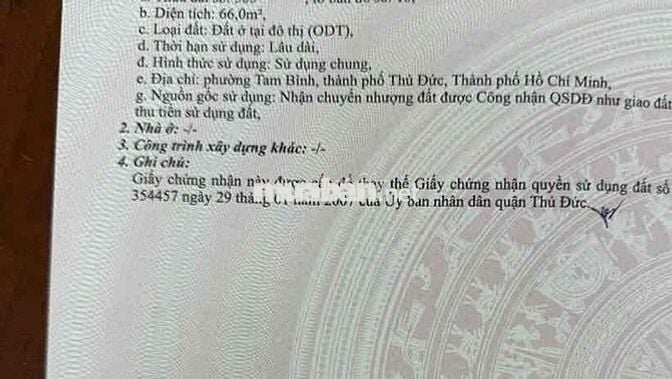 Đất mặt tiền đường, phường Tam Bình , TP HCM   Diện tích : 4m x 16.5m