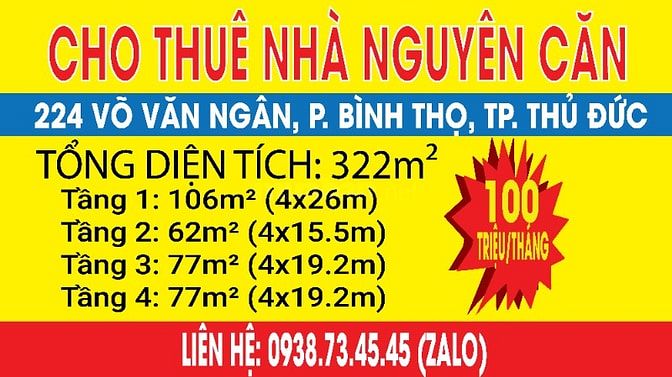 Cho Thuê Nhà Riêng 8PN, 4WC, 322m2 Mặt Tiền Võ Văn Ngân Thủ Đức