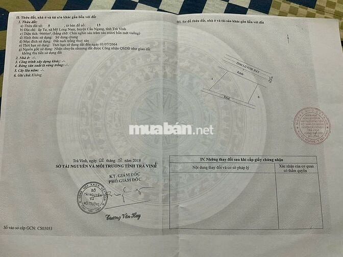 Cần bán đất trồng cây thủy sản cầu ngang, trà vinh