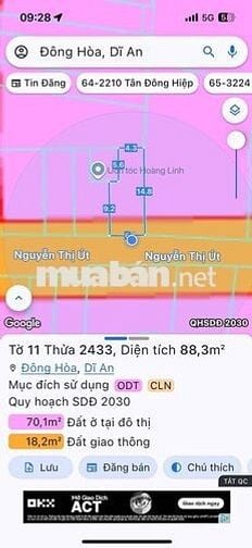 Đất mặt tiền đường nhựa thông buôn bán Nguyễn Thị Út p ĐÔNG HOÀ
