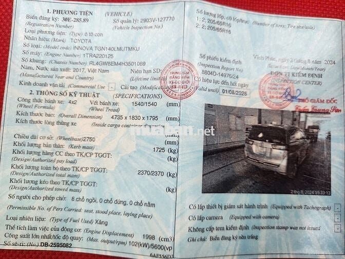 Toyota Innova 2017 2.0G - 166275 km