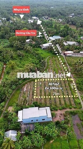 🌿Đất vườn 367m² có 100m² thổ cư – cù lao Tân Phú Đông, chỉ 360 triệu