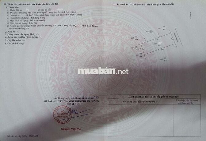 68m2 đất thổ cư (mặt tiền hẻm 6789)