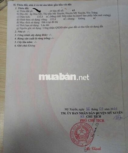 Đất full thổ cư 135 m2 KDC Hòa Mỹ - Mỹ Xuyên