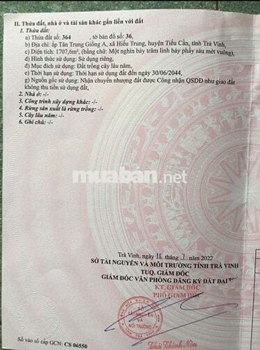 CHÍNH CHỦ CẦN BÁN Tại Tân Trung Giồng A, Hiếu Trung, Tiểu Cần,Trà Vinh