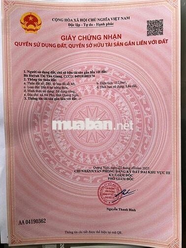 Chính chủ bán nhanh lô 2MT thông Phổ Trung, xã An Phú, Quảng Ngãi