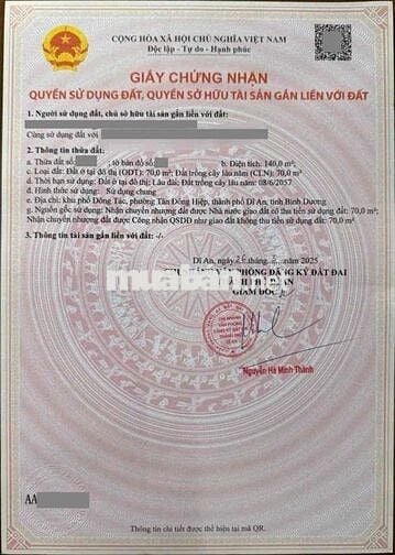 Đất 140m2 kế bên chợ Dĩ An 1,Tân Đông Hiệp ,TP Dĩ An