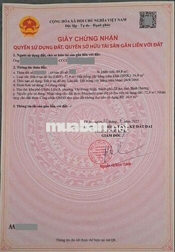 Đất 90m ngang 7m đường thông kdc gần chợ Thông Dụng và Vincom550 Dĩ An