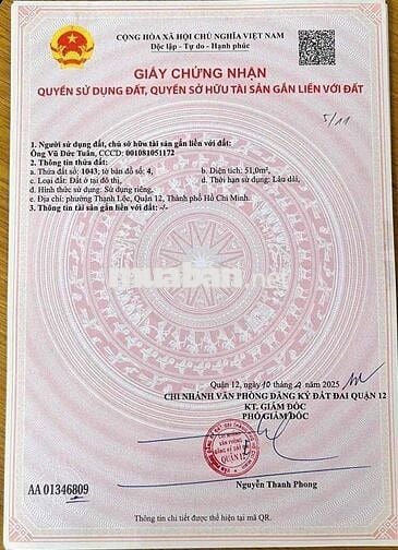 BÁN LÔ ĐẤT ĐẸP KHU PHÂN LÔ ĐỒNG BỘ ĐƯỜNG HÀ HUY GIÁP PHƯỜNG THẠNH LỘC