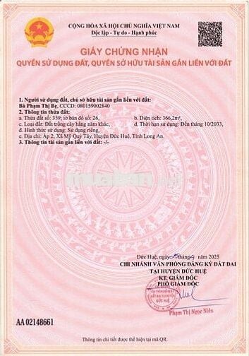 CHÍNH CHỦ BÁN - 466.2m2-BHK+ONT ĐỨC HUỆ, LONG AN GIÁ CHỈ 2TỶ (TL)