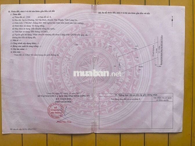 Bán đất sổ riêng 1700m xã Tân Bình Tân thạnh Long An giá 500tr