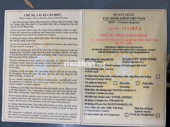 Toyota Innova 2008 V - 100000 km