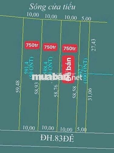 588m² có 50m² TC mặt tiền sông đường nhựa, giá chỉ 750 triệu
