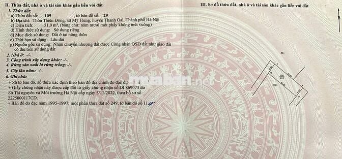 Sổ đỏ chính chủ bán đất 51m2,Thiên Đông, Thanh Oai, Gần Vành Đai 4